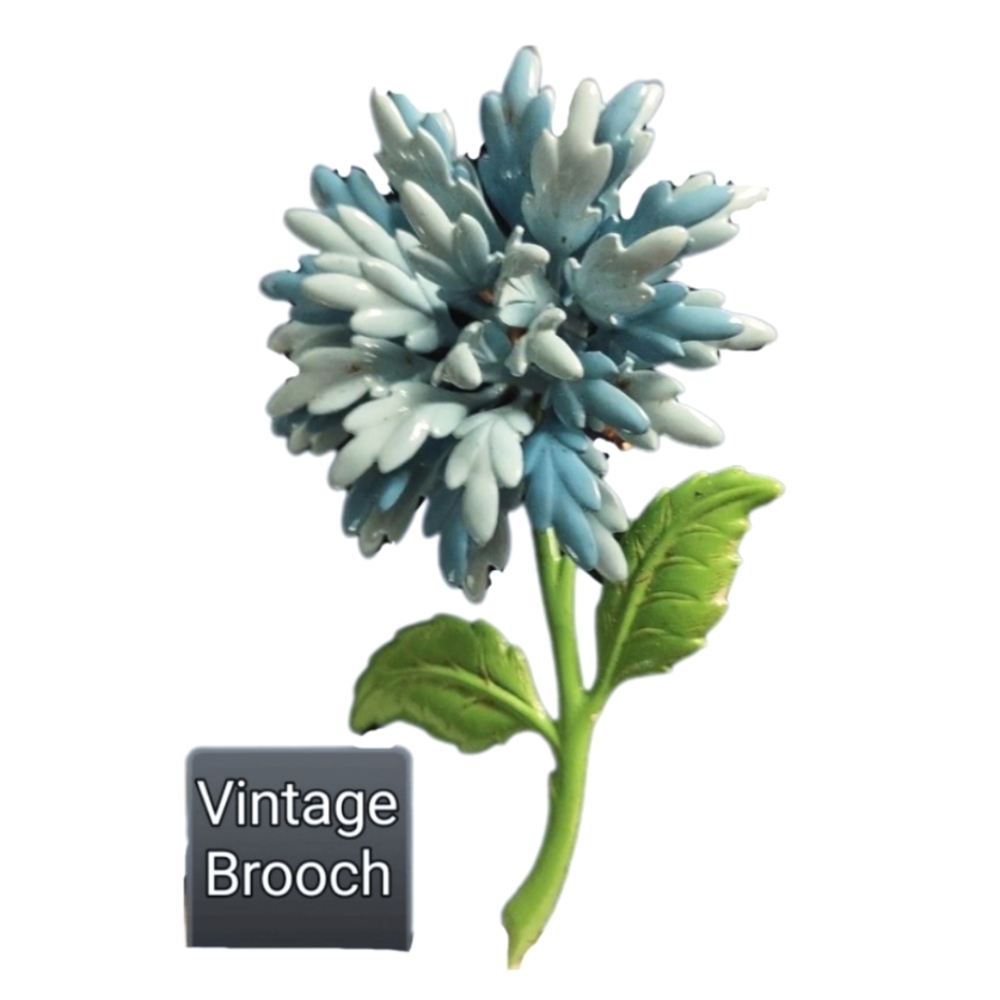 Blue & Green Large Enamel Flower Brooch - Picture 3 of 10